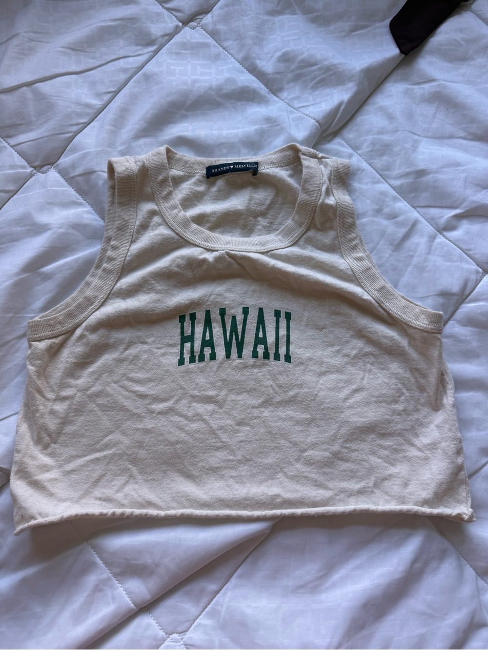 Brandy Melville Cream Tank with Green HAWAII Logo